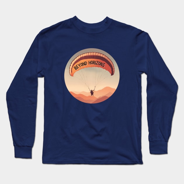 Circle Illustration - Paragliding Beyond Horizon Long Sleeve T-Shirt by Tecnofa